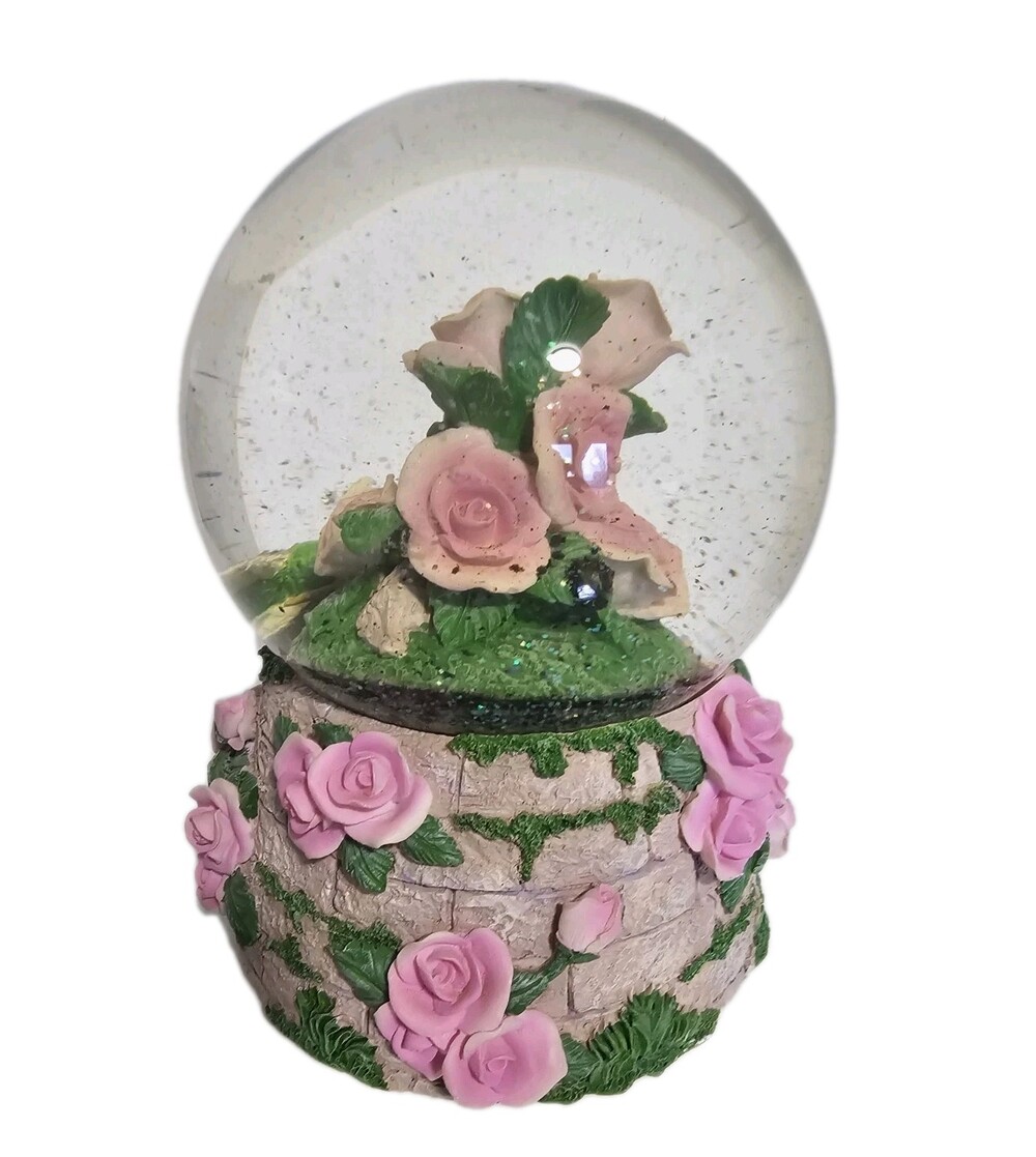 Carlton Mom Pink Purple Roses Mothers Day Waterglobe Musical Vintage Rare Gifts - Picture 3 of 6